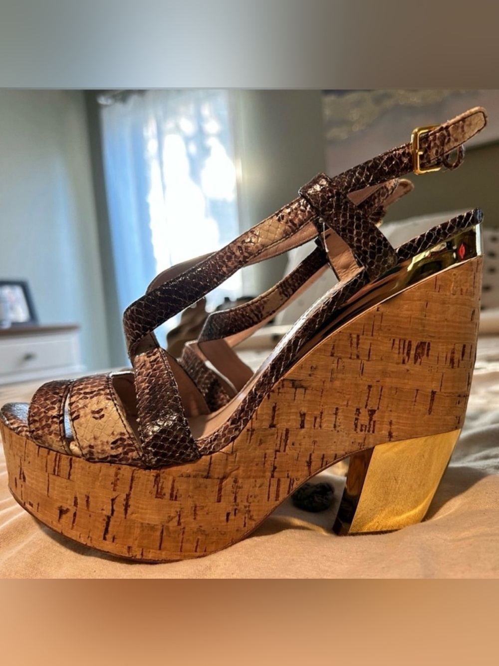 Miu Miu  Brown Snake-Print Cork Platform Sandals/ size 39.5